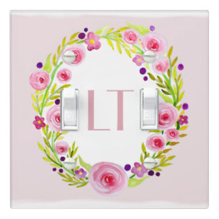 Pink Baby Girl Flower Wreath Monogram Nursery Light Switch Cover