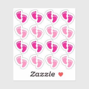 Pink Baby Girl Footprint Newborn Announcement Sticker