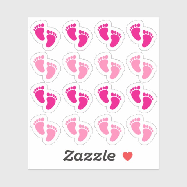 Pink Baby Girl Footprint Newborn Announcement  Sticker (Sheet)