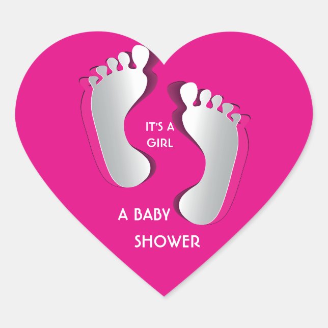 Pink Baby Girl FootPrints Baby Shower Sticker (Front)