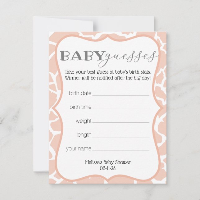 Pink Baby Girl Giraffe Baby Guesses (Front)