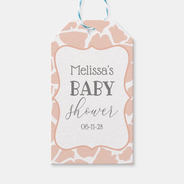 Pink Baby Girl Giraffe Gift Tags (Front)