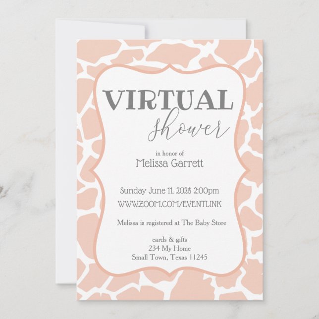Pink Baby Girl Giraffe  Virtual Invitation (Front)