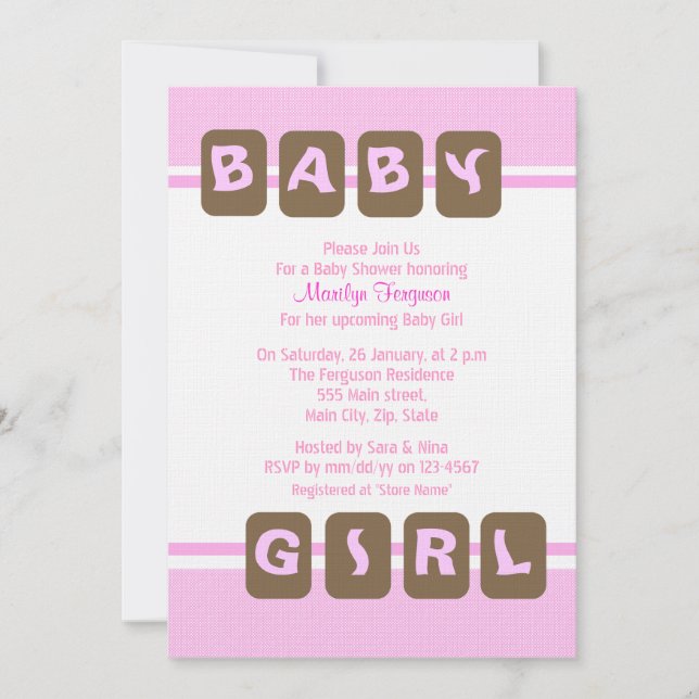 Pink Baby Girl Invitation (Front)