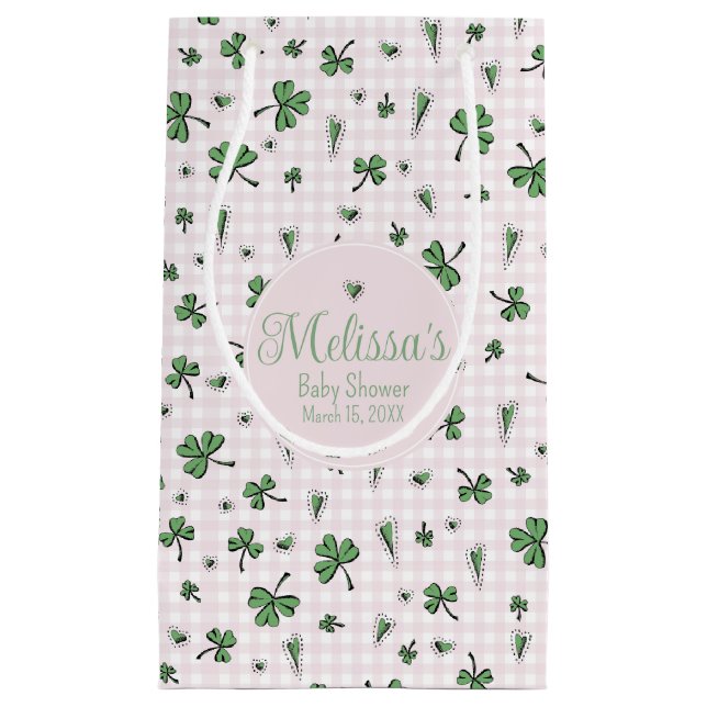 Pink Baby Girl Irish Clovers Baby Shower Small Gift Bag (Front)