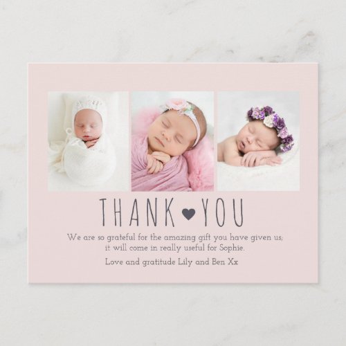 Pink baby girl modern photo thank you card