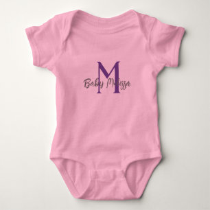pink baby girl monogram name personalize minimal bodysuit