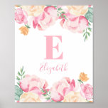Pink Baby Girl Monogram. Nursery Flowers Name Poster at Zazzle