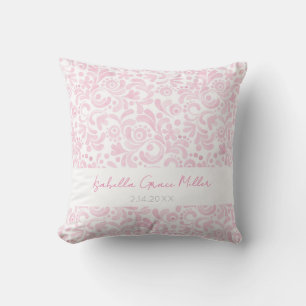Pink Baby Girl NAME BIRTH DATE Nursery Decor Throw Pillow