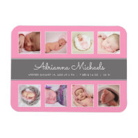 Pink Baby Girl Newborn Photo Collage Announcement Magnet