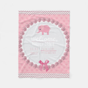 Pink Baby Girl Nursery Elephant Personalized Fleece Blanket