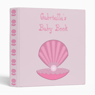 Pink Baby Girl Oyster shell and Pearl Baby Book 3 Ring Binder
