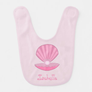 Pink Baby Girl Oyster shell and Pearl Baby Name Bib