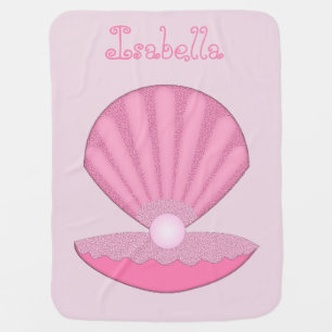 Pink Baby Girl Oyster shell and Pearl Baby Name Blanket