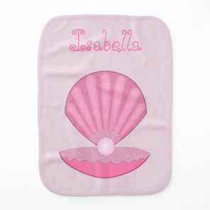 Pink Baby Girl Oyster shell and Pearl Baby Name Burp Cloth