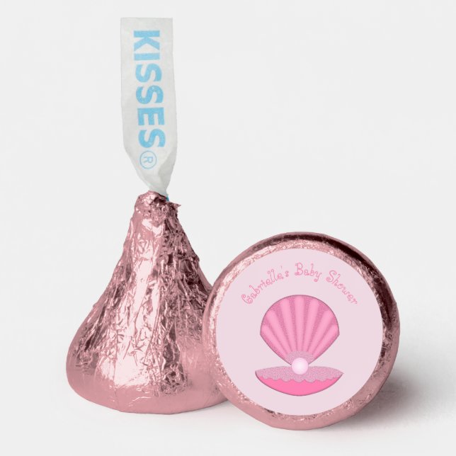 Pink Baby Girl Oyster shell and Pearl Baby Shower Hershey®'s Kisses® (Front)