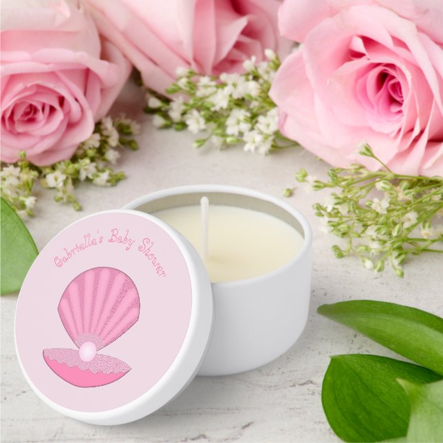 Pink Baby Girl Oyster shell and Pearl Baby Shower Mini Candle Favors (Insitu (Wedding))