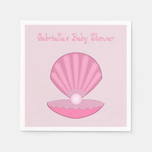 Pink Baby Girl Oyster shell and Pearl Baby Shower Napkins