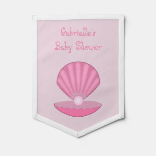 Pink Baby Girl Oyster shell and Pearl Baby Shower Pennant