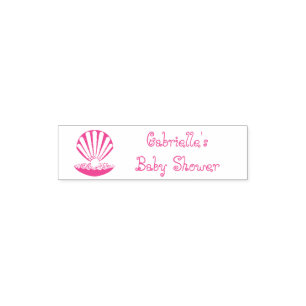 Pink Baby Girl Oyster shell and Pearl Baby Shower Pocket Stamp