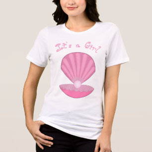 Pink Baby Girl Oyster shell and Pearl Baby Shower Tri-Blend Shirt