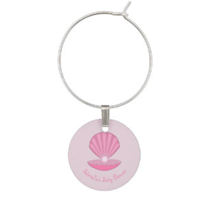 Pink Baby Girl Oyster shell and Pearl Baby Shower Wine Charm
