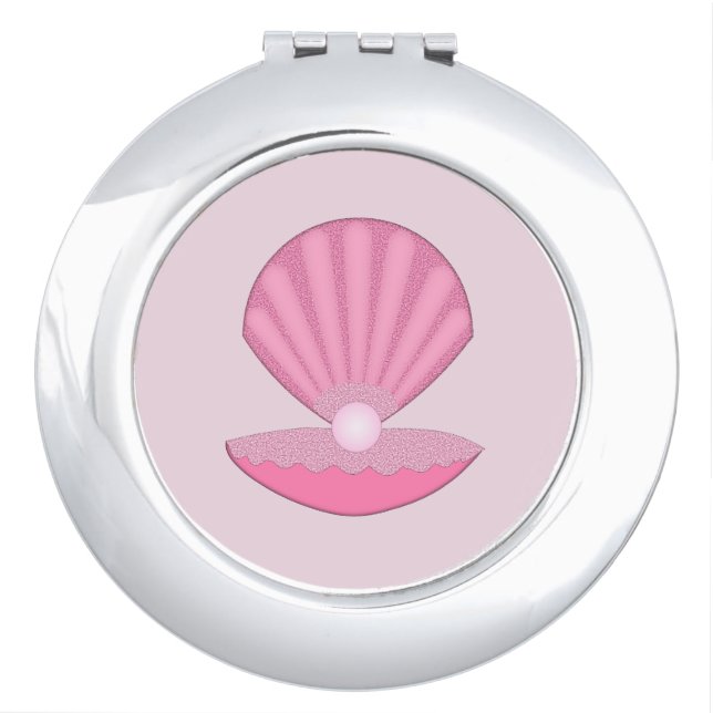 Pink Baby Girl Oyster shell and Pearl Compact Mirror (Front)