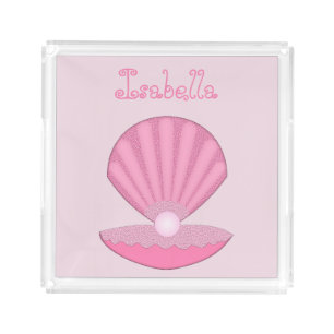 Pink Baby Girl Oyster shell and Pearl Custom Acrylic Tray