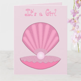 Pink Baby Girl Oyster shell and Pearl Custom Card