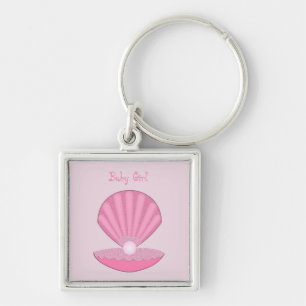 Pink Baby Girl Oyster shell and Pearl Custom Keychain