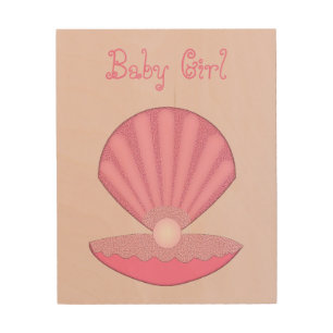 Pink Baby Girl Oyster shell and Pearl Custom Wood Wall Art