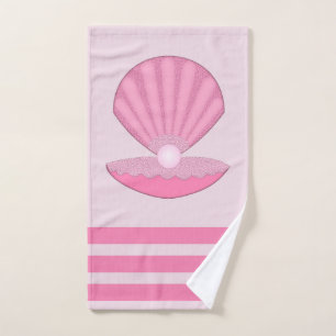 Pink Baby Girl Oyster shell and Pearl Hand Towel