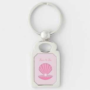 Pink Baby Girl Oyster shell and Pearl Mom to Be Keychain