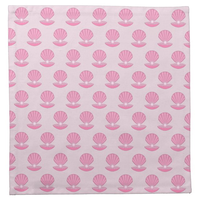 Pink Baby Girl Oyster shell and Pearl Patterned Cloth Napkin (Front)