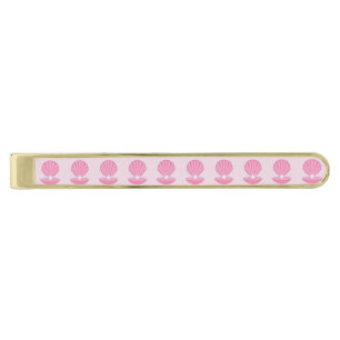 Pink Baby Girl Oyster shell and Pearl Patterned Gold Finish Tie Bar