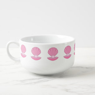 Pink Baby Girl Oyster shell and Pearl Patterned Soup Mug