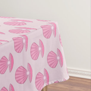 Pink Baby Girl Oyster shell and Pearl Patterned Tablecloth