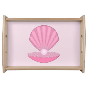 Pink Baby Girl Oyster shell and Pearl Serving Tray