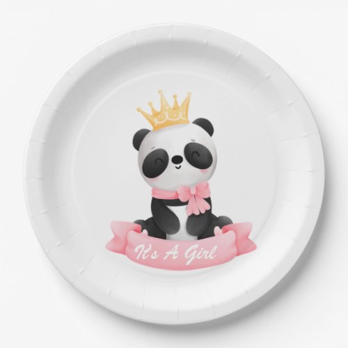 Pink Baby Girl Panda Its A Girl Baby Shower  Paper Plates
