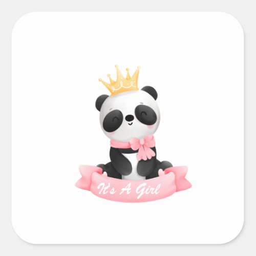 Pink Baby Girl Panda Its A Girl Baby Shower  Square Sticker