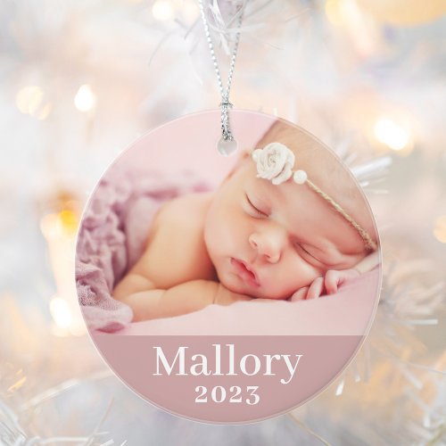 Pink Baby Girl Personalized Name Photo Ornament