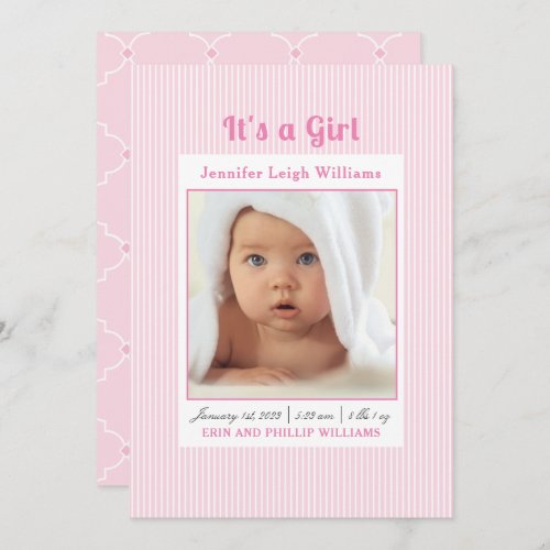 Pink Baby Girl Photo Birth Announcement