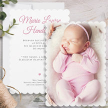 Pink Baby Girl Photo Birth Announcement Card