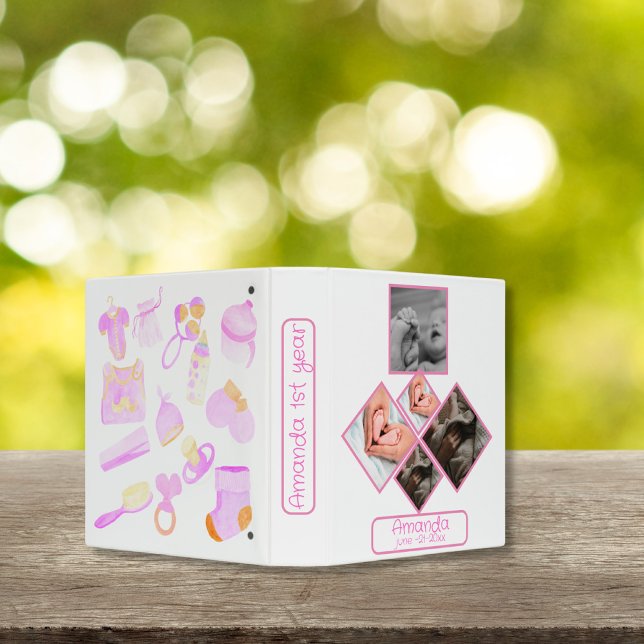 pink Baby girl Photo Collage  Album  3 Ring Binder (Creator Uploaded)