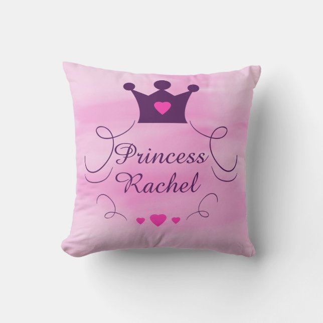 Pink Baby Girl Princess Crown Tiara Royalty Hearts Throw Pillow (Front)