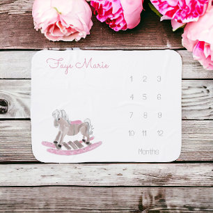 Pink Baby Girl Rocking Horse Month Milestone Blanket
