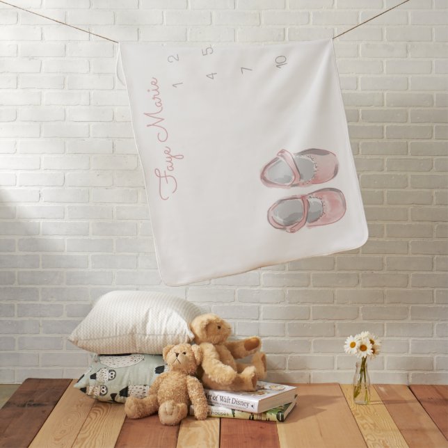 Pink Baby Girl Shoes Month Milestone Baby Blanket (In Situ)