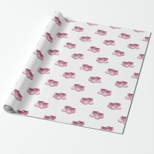 Pink Baby Girl Shoes Pattern Wrapping Paper