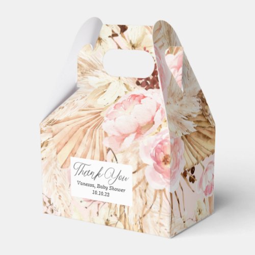 Pink baby girl shower boho floral pampas grass favor boxes