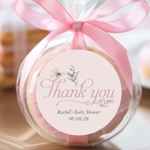 Pink Baby Girl Shower Elegant script thank you Classic Round Sticker